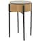 26.5" Brown Wood Handmade Slatted Side End Accent Table with Black Legs